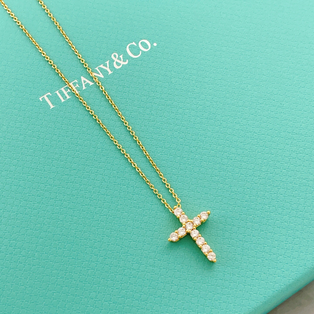 Tiffany & Co. Gold full diamond cross necklace